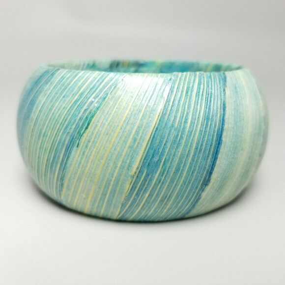Vintage Blue and White Textured Design Wide Bangle Bracelet, Retro Boho Style - Picture 1 of 6
